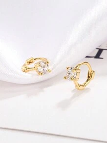 1pair Elegant & Versatile High-End Simple Zirconia Ear Studs - Yellow Gold - View 5