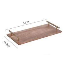 Wooden Rectangle Tray With Golden Handle Christmas Gift - Brown - View 6