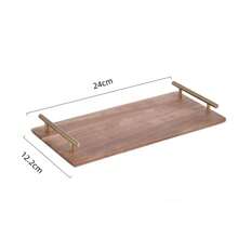 Wooden Rectangle Tray With Golden Handle Christmas Gift - Brown - View 5
