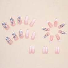 24入組漸層法式蝴蝶粉色美甲設計假指甲,適用於甜美時尚女孩 - 彩色 - 查看 3