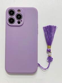 1 chiếc vòng tay mặt dây chuyền hạt trắng và tua rua tím kèm ốp điện thoại họa tiết viền thẳng màu tím, tương thích với Apple///Redmi/Vivo/Oppo A16 - Màu tím hoa cà - Xem 3