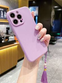 1 chiếc vòng tay mặt dây chuyền hạt trắng và tua rua tím kèm ốp điện thoại họa tiết viền thẳng màu tím, tương thích với Apple///Redmi/Vivo/Oppo A16 - Màu tím hoa cà - Xem 4