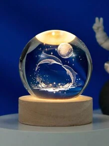 3d浮雕海豚水晶球飾品 - 無色 - 查看 1