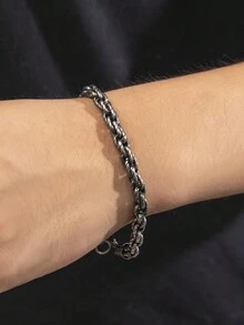 1pc Silver Titanium Steel Braided Chain Bracelet - Antique Silver - View 1