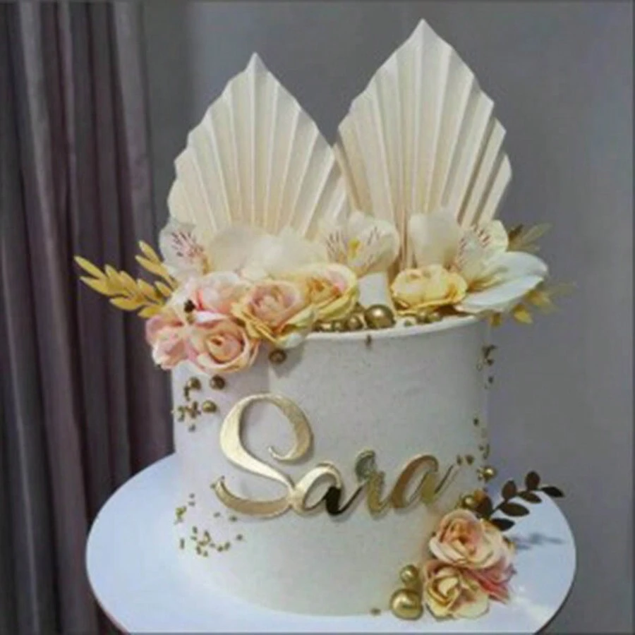 2/4pcs Leaf Folding Fan Cake Toppers For Baking & Decoration - Beige - View 1