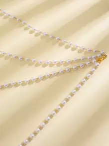 1 chiếc Dây chuyền toàn thân trang trí gợi cảm hai lớp đính ngọc trai giả màu trắng dành cho nữ Thích hợp để đeo hàng ngày trong lễ Halloween, Mùa thu, Halloween - trắng - Xem 5