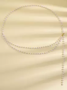 1 chiếc Dây chuyền toàn thân trang trí gợi cảm hai lớp đính ngọc trai giả màu trắng dành cho nữ Thích hợp để đeo hàng ngày trong lễ Halloween, Mùa thu, Halloween - trắng - Xem 3