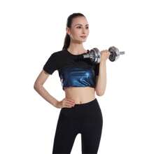 运动户外 1 件女式桑拿汗水减肥健身上衣 - 非常适合瑜伽、跑步和运动塑身衣健身器材配件健身房配件，用于腹部瘦身束腹带、腹部瘦身束腰带 - 藍色 - 查看 5