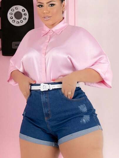 Short jeans Plus Size Hot-Paint C/ Laycra +Cinto  Exclusivo