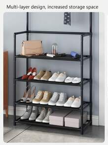 4-tier Standing Coat Hat Rack With Hooks, White - Black - View 5