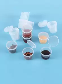 Vasos con tapa (1 onza/30 ml, paquete de 20) | Vasos de plástico desechables para preparación de comidas, control de porciones, aderezo de ensaladas, chupitos de gelatina y medicina, pequeño envase de plástico para condimentos - Blanco - Ver 4