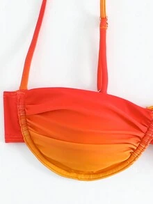 Conjunto de bikini de parte superior e inferior de unicolor, con diseño de empalme, sexy y de moda para vacaciones en la playa en verano, color rojo - Rojo - Ver 4