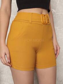 Women Shorts - 芥末黃 - 查看 2
