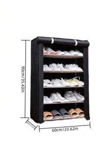 6-Tier Coffee Colored Fabric Covered Shoe Rack, Multilayer Steel Tube Assembly Shoe Cabinet With Dustproof Cloth - màu đen - Xem 2