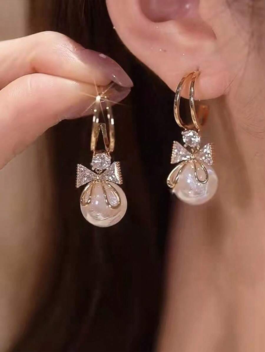 1 对独特的美人鱼仿珍珠耳钉，简约法式优雅风格优雅万圣节 - 彩色 - 查看 1