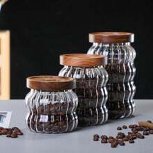 Glass Food Storage Container Jar With Acacia Wood Lid And Transparent Glass Jar, For Coffee Beans, Tea, Spices, Cookies, Nuts & Candies - White - View 8