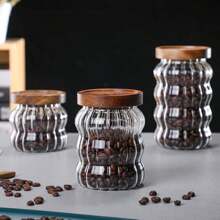 Glass Food Storage Container Jar With Acacia Wood Lid And Transparent Glass Jar, For Coffee Beans, Tea, Spices, Cookies, Nuts & Candies - White - View 9