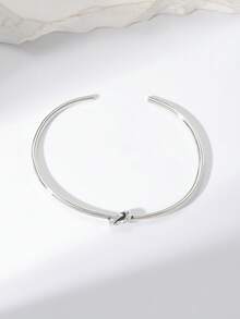 1個時尚風格打結開口手鐲,男士日常配戴可調試 - 銀色 - 查看 2