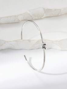 1個時尚風格打結開口手鐲,男士日常配戴可調試 - 銀色 - 查看 3