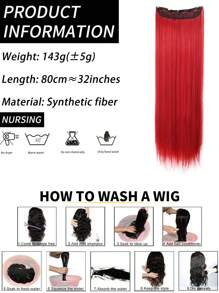 30寸5夾子直筒合成纖維接髮,夾式 - 紅色 - 查看 6