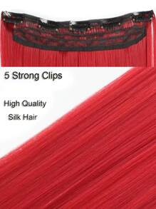 30寸5夾子直筒合成纖維接髮,夾式 - 紅色 - 查看 5