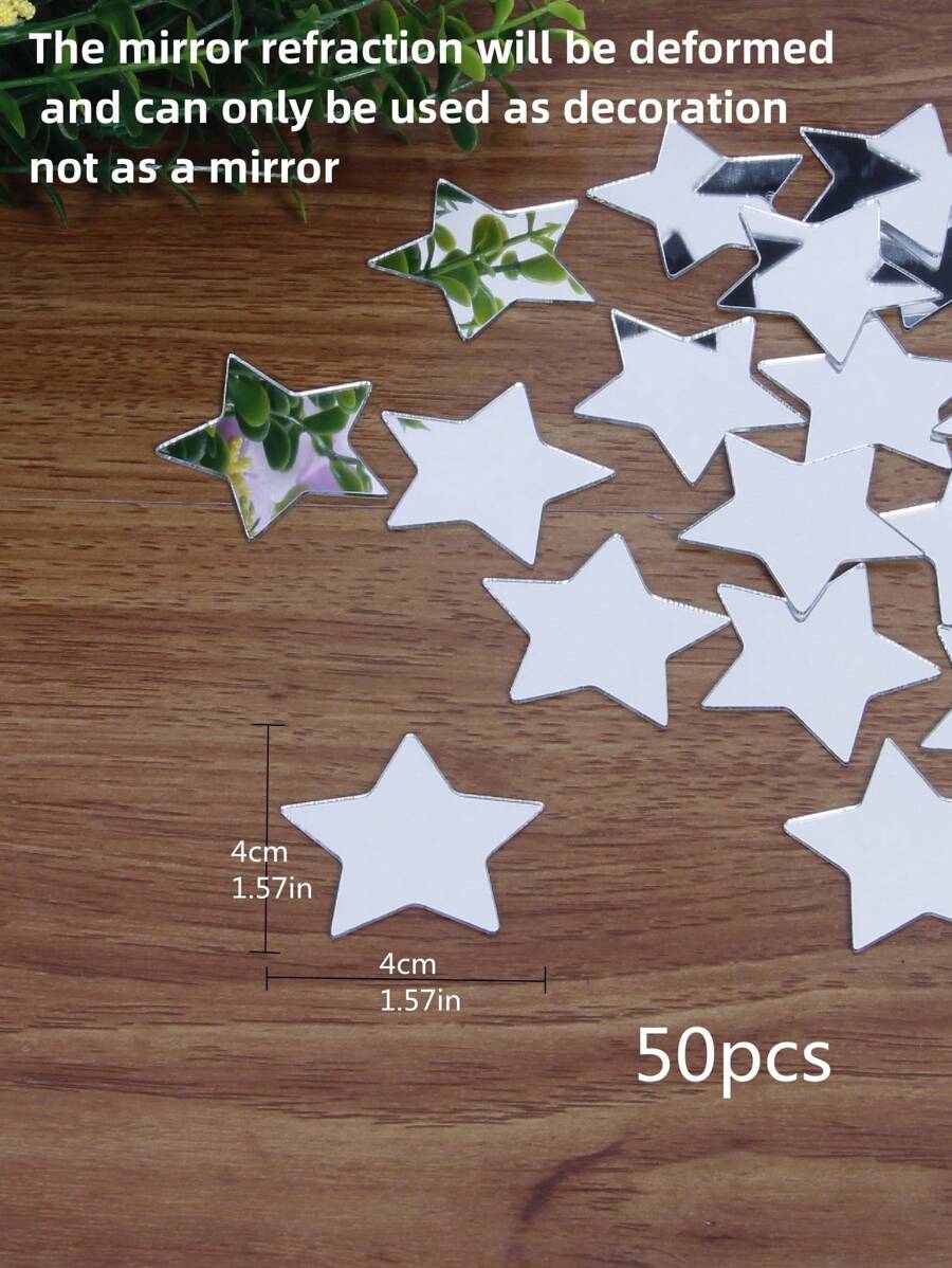 50pcs Star Shaped Mirror Wall Sticker, Silver Decorative Mirror For