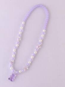 透明紫色珠子＆壓克力珍珠＆小熊＆五角星吊墜手鍊和項鍊套裝,適用於兒童 - 紫色 - 查看 4