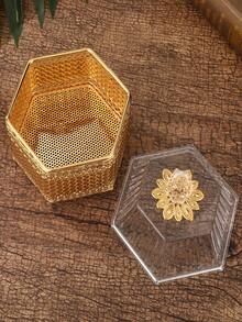 1pc New European Style Electroplated Iron Art Hexagonal Snack & Dried Fruit Storage Set Candy Box With Lid, Coffee Sugar Jar, Storage Container - Gold - View 6