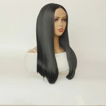 13x3 16inch Short Bob Wig  Black Synthetic Lace Front Wig Straight Lace Front Synthetic Hair Wigs Lace Frontal Wigs For Women - Black - View 3