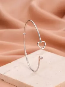 1 件金色时尚手链 - 简约不锈钢心形开放式设计手链，带有时尚心形细节，适合女性和情侣 - 精美礼物，有现货情人节 - 銀色 - 查看 1