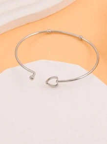 1 件金色时尚手链 - 简约不锈钢心形开放式设计手链，带有时尚心形细节，适合女性和情侣 - 精美礼物，有现货情人节 - 銀色 - 查看 6