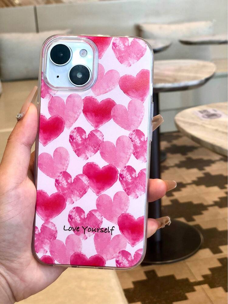 1pc Heart Patterned Painted Phone Case Compatible With 15/15Plus