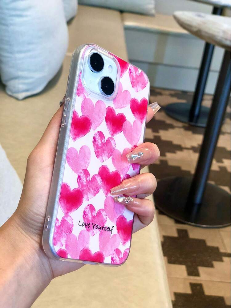 1pc Heart Patterned Painted Phone Case Compatible With 15/15Plus