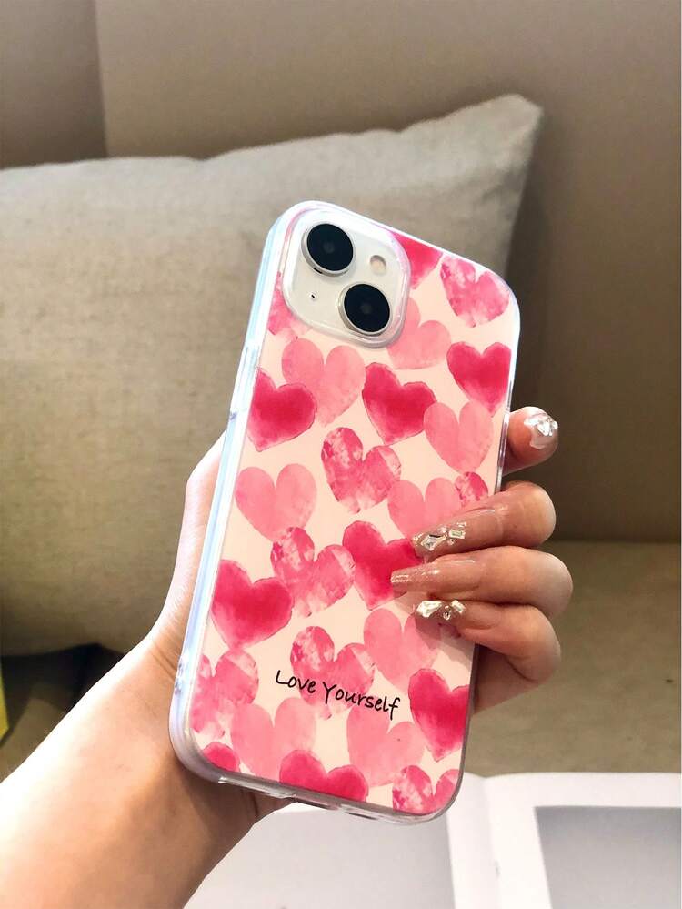 1pc Heart Patterned Painted Phone Case Compatible With 15/15Plus