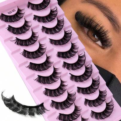 CMAYOME 10 Pairs Russian Strip Lashes Fluffy Mink Lashes 3D False Eyelashes Russian Volume Eyelashes Fake Eyelashes Dramatic Messy Mink Lashes Wispy Long Foxy Eye Lifting Look Eyelash Extension Kit Full Eyelash Strip To Lengthen And Volumize The Outer Corner Of Your Eye Beauty Makeup