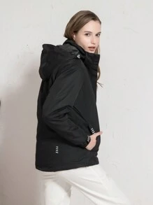 2件套三合一女式黑色可拆卸保暖内衬防风保暖户外徒步夹克外套 - 黑色 - 查看 2