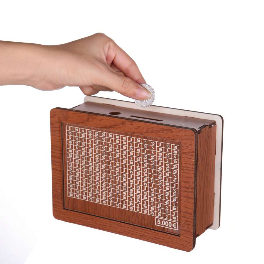 1 个可擦除透明硬币银行，带亚克力面板，家庭储蓄计划，DIY 木制纸币收纳盒，青少年学习零花钱收纳最佳礼物 - 棕色 - 查看 1
