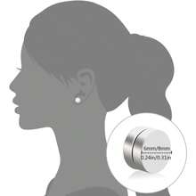 4對不鏽鋼磁性耳環套裝，圓形無穿孔夾式耳環防過敏 6 毫米方晶鋯石耳環假耳環適合男士女士日常佩戴 - 黑與白 - 查看 2