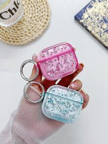 1pc Multicolor Liquid Glitter & Silver Foil Design Earphone Case Compatible With Apple Earphone - Pink - View 2