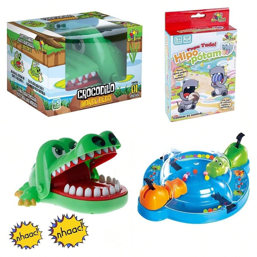 Kit Jogo Crocodilo CrocCroc Morde Dedo + Jogo Hipopótamo Papa Tudo - Tamanho Único - Visão 1