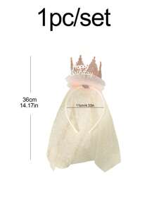 1套(1入)杏色公主頭紗皇冠髮箍,適用於女孩生日派對,可愛的3d皇冠網布髮飾