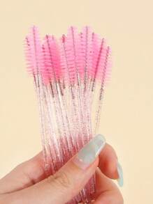 20支/套 一次性水晶柄彩色化妆刷，适用于睫毛嫁接、眉毛、彩妆和唇部护理，包括眉刷、眼影刷、螺旋刷、睫毛刷等，赠品 - 粉色 - 查看 3
