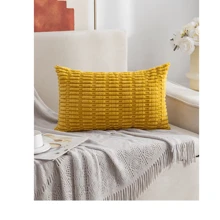 1pc Pillowcase With Hemming, Simple Solid Color Decorative Cushion Cover - Yellow - View 4