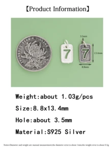 6入組時尚 S925 純銀幸運數字 7 吊墜吊墜女士手鍊項鍊珠寶製作手工DIY配件