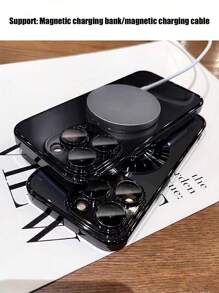 1PC Metal Magnetic Adsorption Phone Case With Green Electroplating Frame, Compatible With IPhone 11/12 Pro Max, 13/14/15 Pro Max Series - Black - View 6
