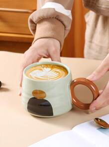 1pc 330ml Ceramic Mug With Modern Abstract Painting Suitable For Home, Couple, Milk, Coffee, Water Back To School