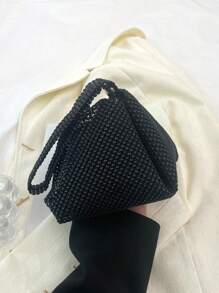 Túi xách trang trí đính đá Rhinestone nhẹ, thiết kế dây rút mini, túi trong suốt đính ngọc trai giả, túi đựng đồ ăn tối, quyến rũ, thanh lịch, tinh tế, sang trọng, nhẹ nhàng, đính đá Rhinestone cho cô gái tiệc tùng, phụ nữ, cô dâu, hoàn hảo cho tiệc tùng, tiệc tối/tiệc tùng, váy dự tiệc Giáng sinh, túi đính đá Rhinestone quyến rũ - màu đen - Xem 5