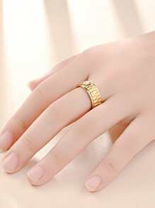 1入組鍍金鈦鋼菱形形狀雕刻戒指,時髦設計情侶配件,時尚男士/女士情人戒指