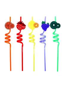 5入組創意旋紋可重複使用的水果造型吸管,可清洗吸管,適用於派對、酒店和宴會 - 彩色 - 查看 1