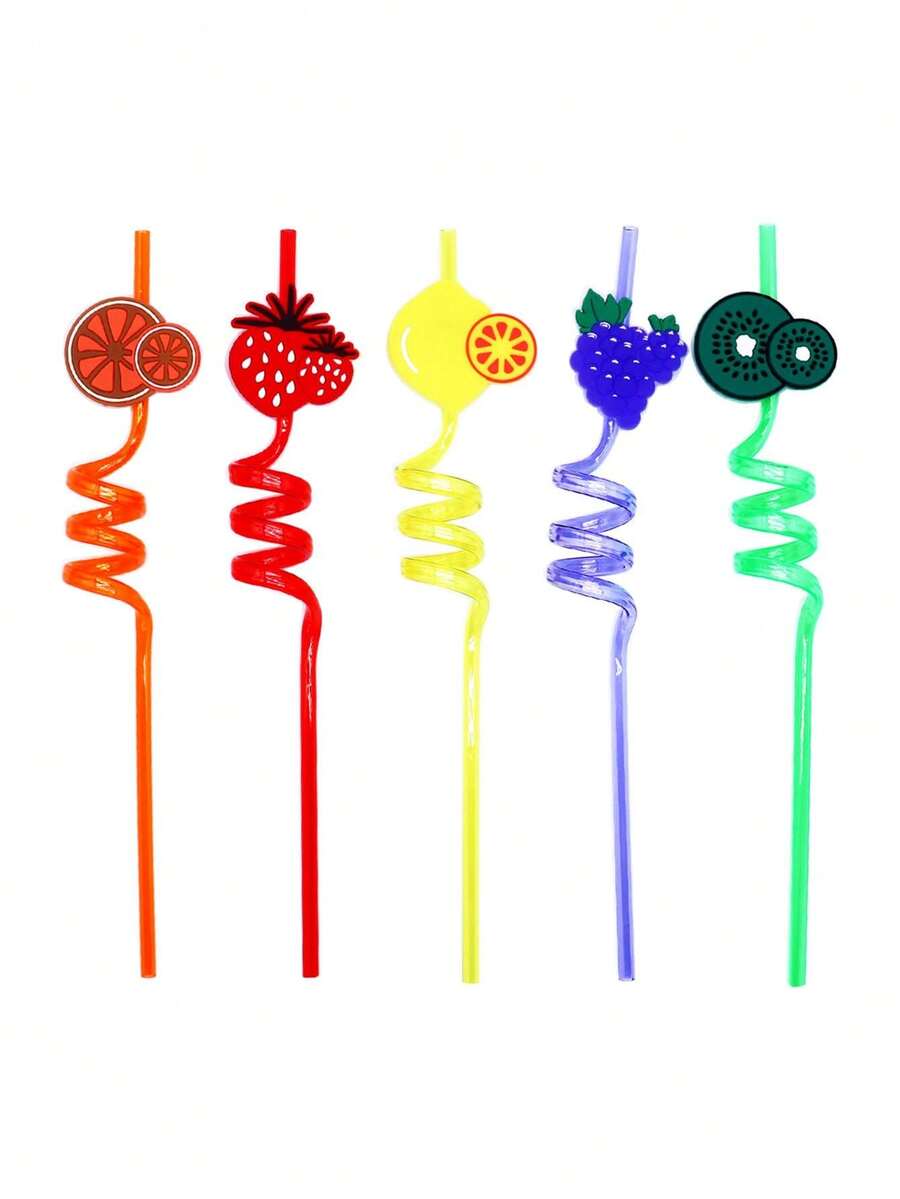 5入組創意旋紋可重複使用的水果造型吸管,可清洗吸管,適用於派對、酒店和宴會 - 彩色 - 查看 1